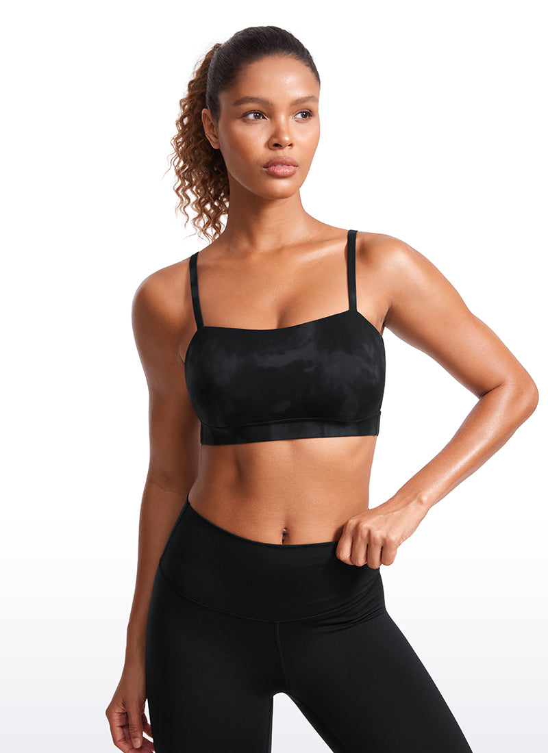 CRZ YOGA Bra Olahraga Wanita dengan Tali Tipis Model Spaghetti yang Dapat Disesuaikan, Motif Tie-Dye Bunga-bunga, Warna Hitam, Model " Butterluxe  "
