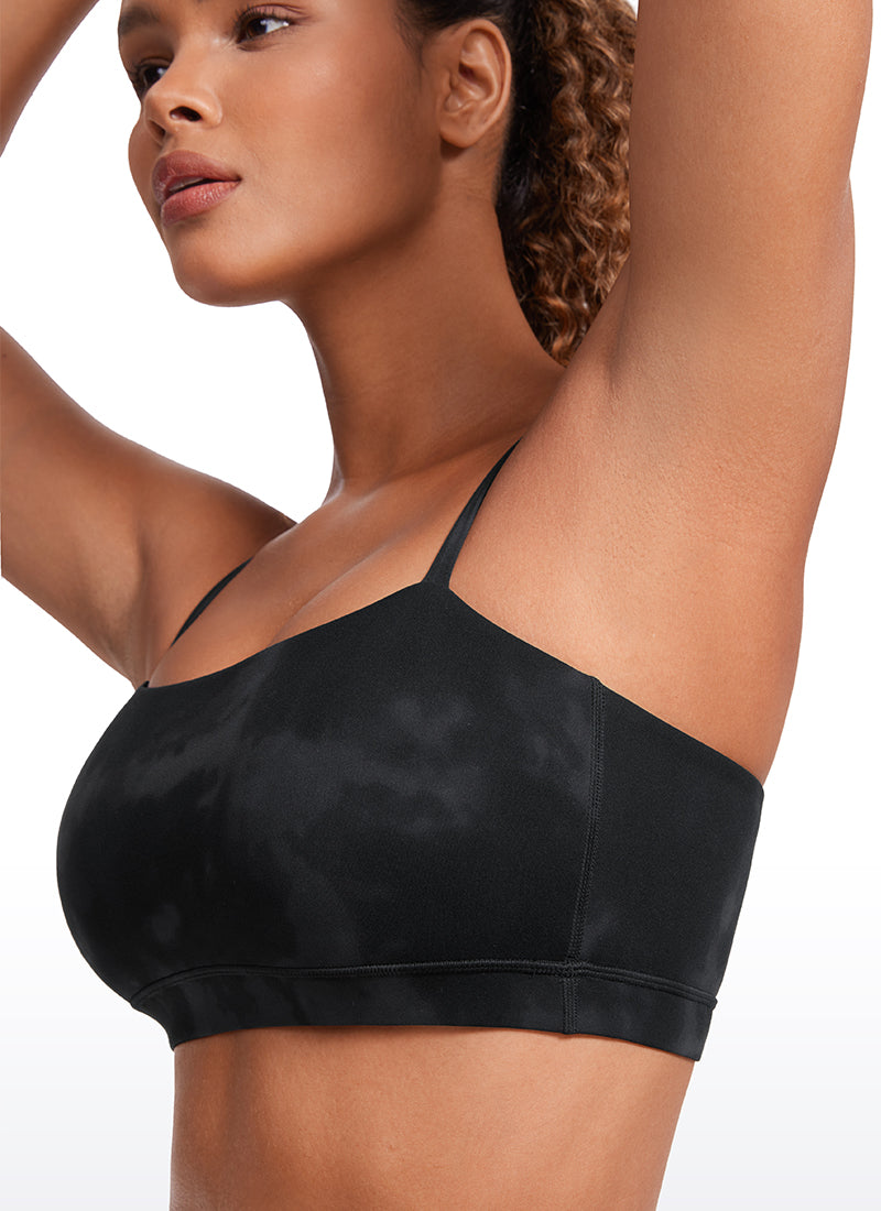 CRZ YOGA Bra Olahraga Wanita dengan Tali Tipis Model Spaghetti yang Dapat Disesuaikan, Motif Tie-Dye Bunga-bunga, Warna Hitam, Model " Butterluxe  "