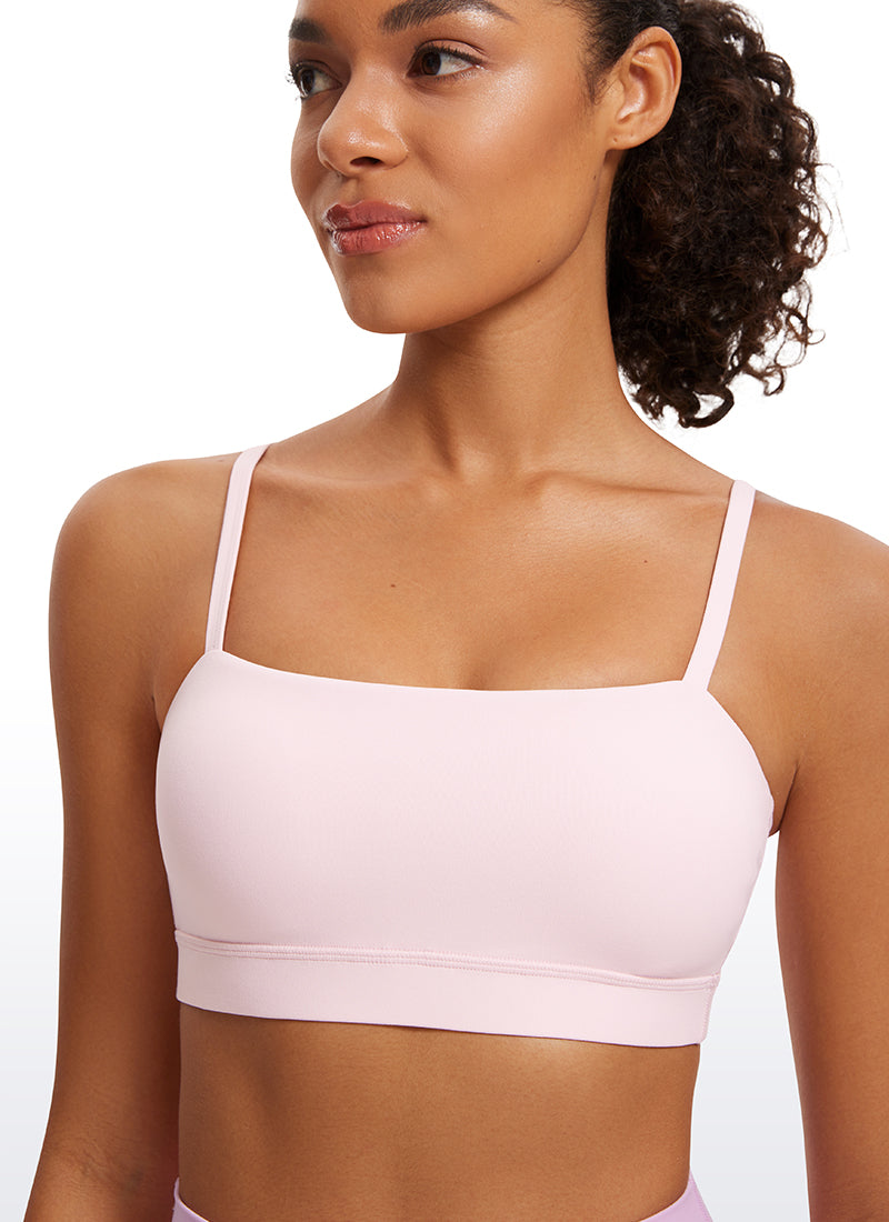 CRZ YOGA Bra Olahraga Wanita dengan Tali Tipis Model Spaghetti yang Dapat Disesuaikan, Model " Butterluxe  ", Warna Strawberry Pink