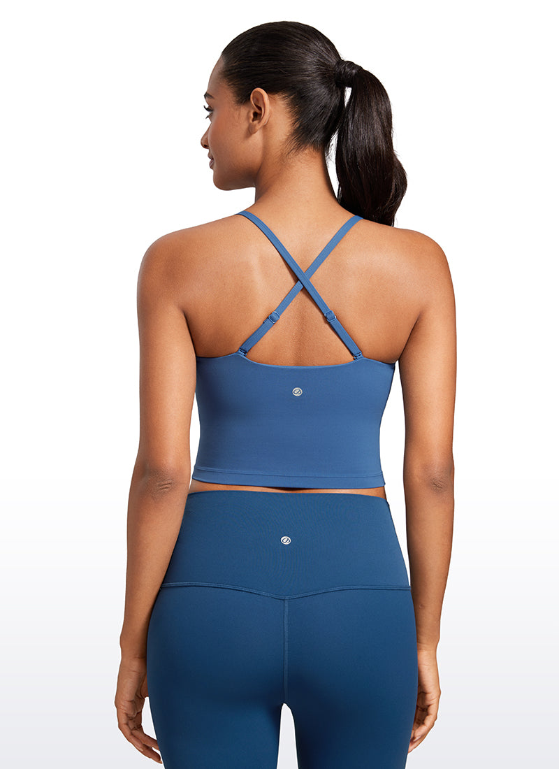 Bra Olahraga Wanita CRZ YOGA Butterluxe Panjang dengan Tali Tipis yang Dapat Disesuaikan Biru Pitch