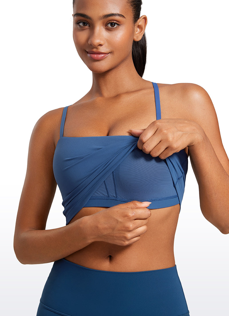Bra Olahraga Wanita CRZ YOGA Butterluxe Panjang dengan Tali Tipis yang Dapat Disesuaikan Biru Pitch