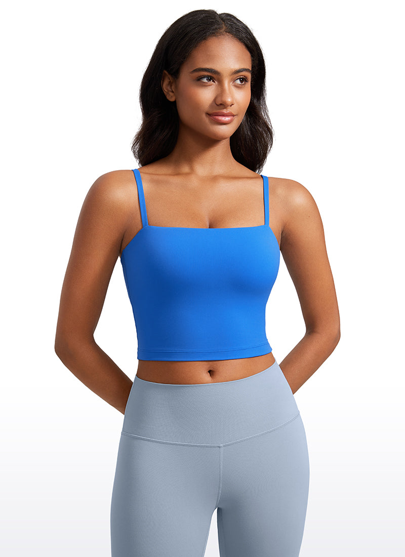 Bra Olahraga Wanita CRZ YOGA Butterluxe Panjang dengan Tali Tipis yang Dapat Disesuaikan Biru Berkilau