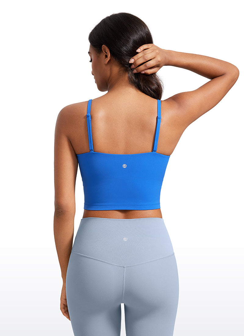 Bra Olahraga Wanita CRZ YOGA Butterluxe Panjang dengan Tali Tipis yang Dapat Disesuaikan Biru Berkilau