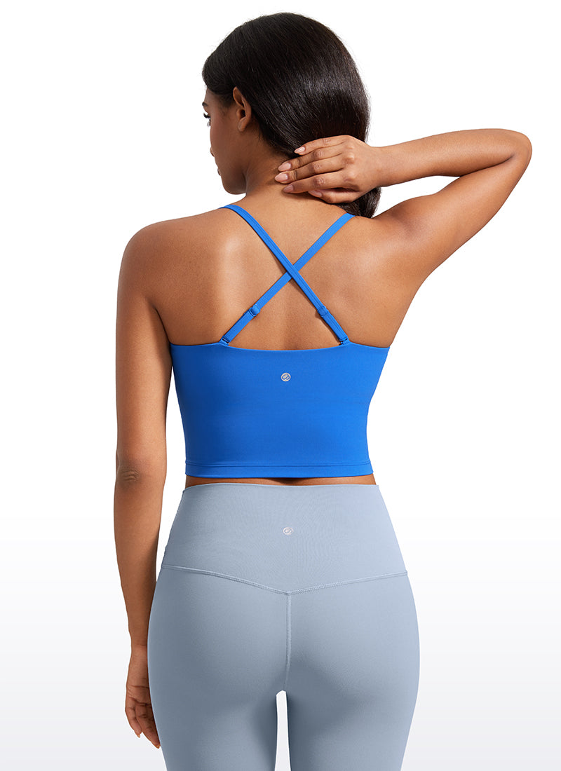 Bra Olahraga Wanita CRZ YOGA Butterluxe Panjang dengan Tali Tipis yang Dapat Disesuaikan Biru Berkilau