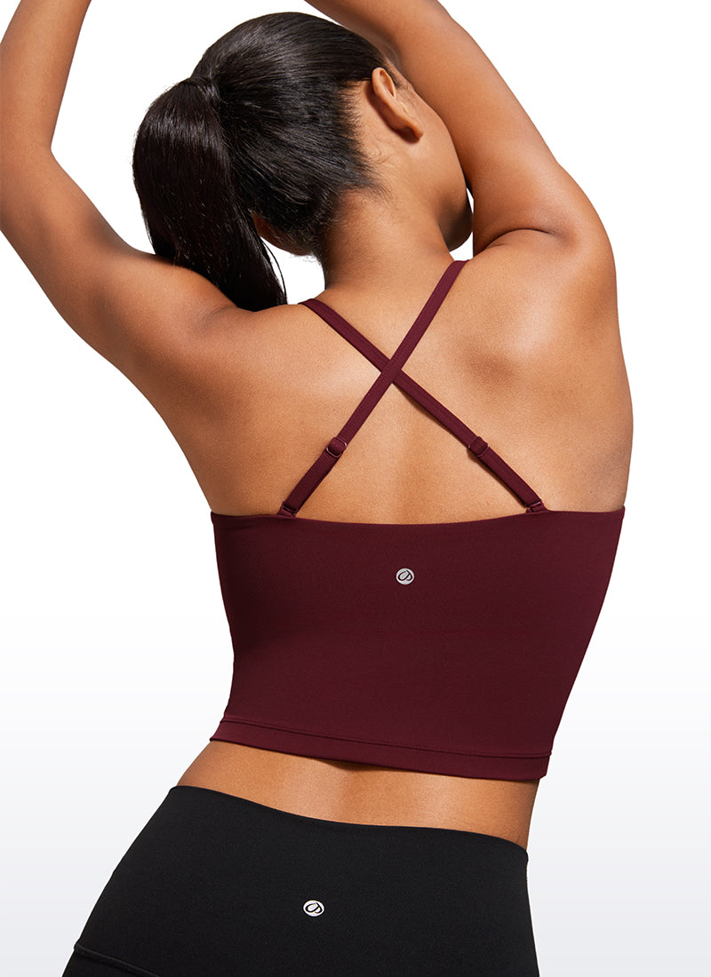 Bra Olahraga Wanita CRZ YOGA Butterluxe Panjang dengan Tali Tipis yang Dapat Disesuaikan Merah Merlot