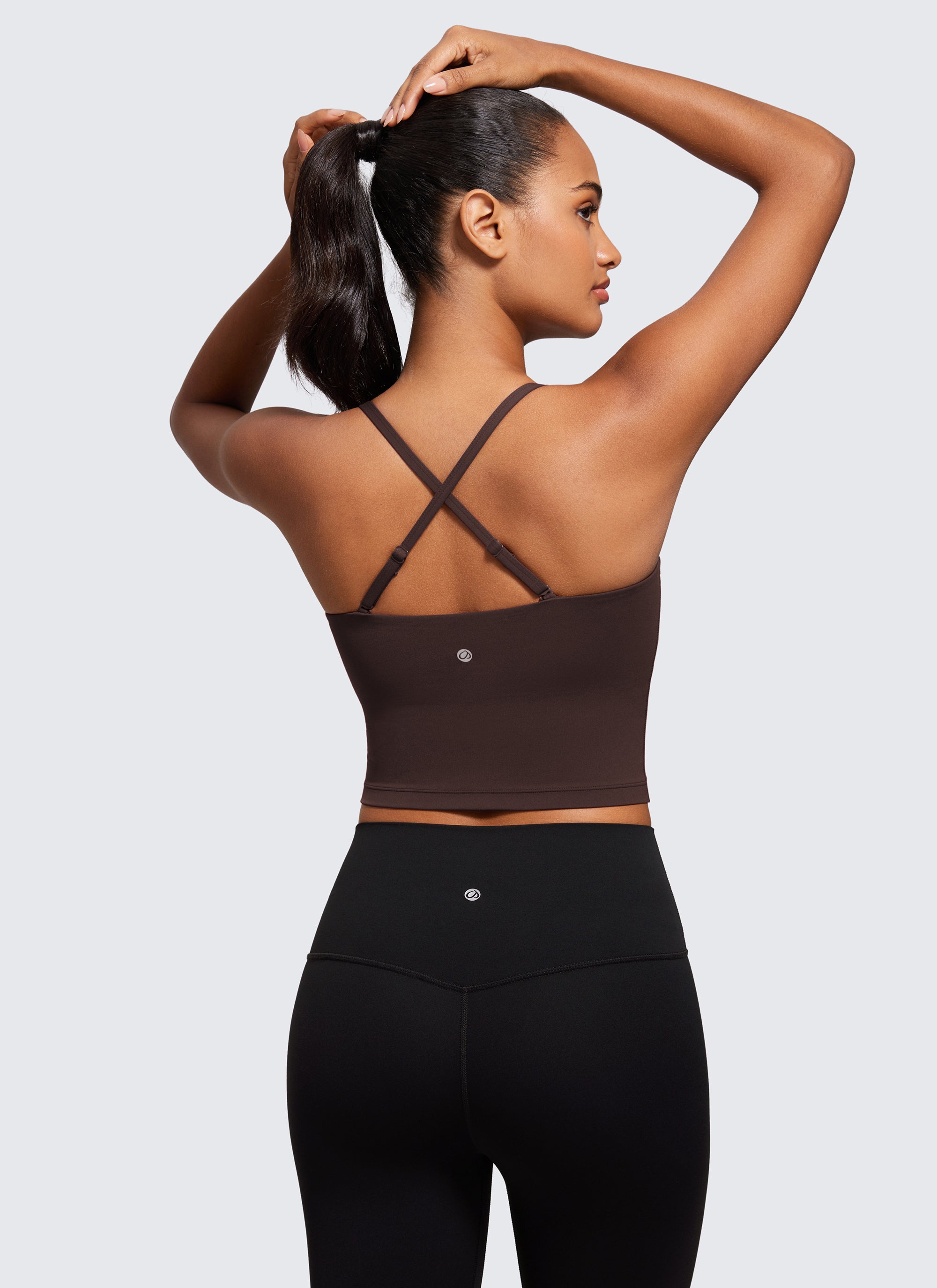 Bra Olahraga Wanita CRZ YOGA Butterluxe Panjang dengan Tali Tipis yang Dapat Disesuaikan Cokelat Hot Fudge
