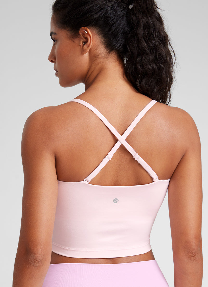 Bra Olahraga Wanita CRZ YOGA Butterluxe Panjang dengan Tali Tipis yang Dapat Disesuaikan Merah Muda Stroberi