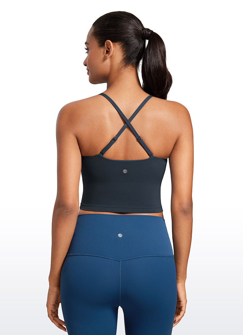 Bra Olahraga Wanita CRZ YOGA Butterluxe Panjang dengan Tali Tipis yang Dapat Disesuaikan Biru Dongker