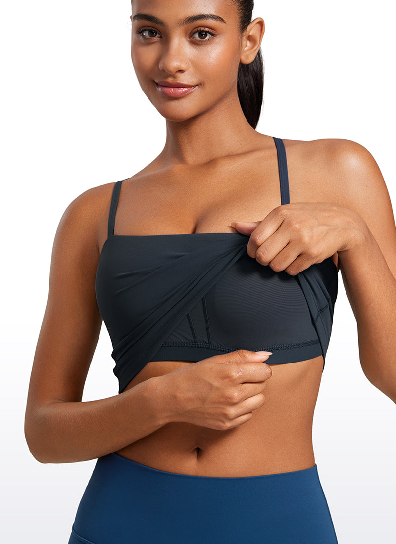 Bra Olahraga Wanita CRZ YOGA Butterluxe Panjang dengan Tali Tipis yang Dapat Disesuaikan Biru Dongker