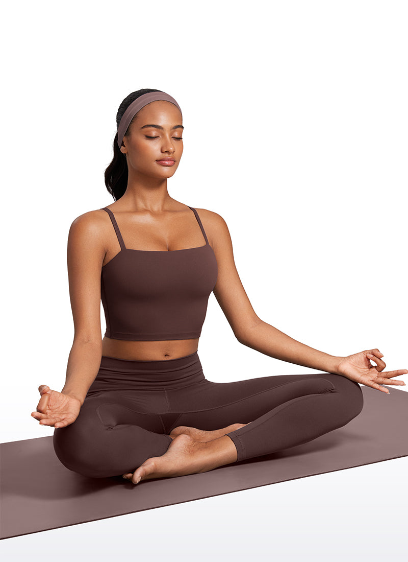 Bra Olahraga Wanita CRZ YOGA Butterluxe Panjang dengan Tali Tipis yang Dapat Disesuaikan Taupe