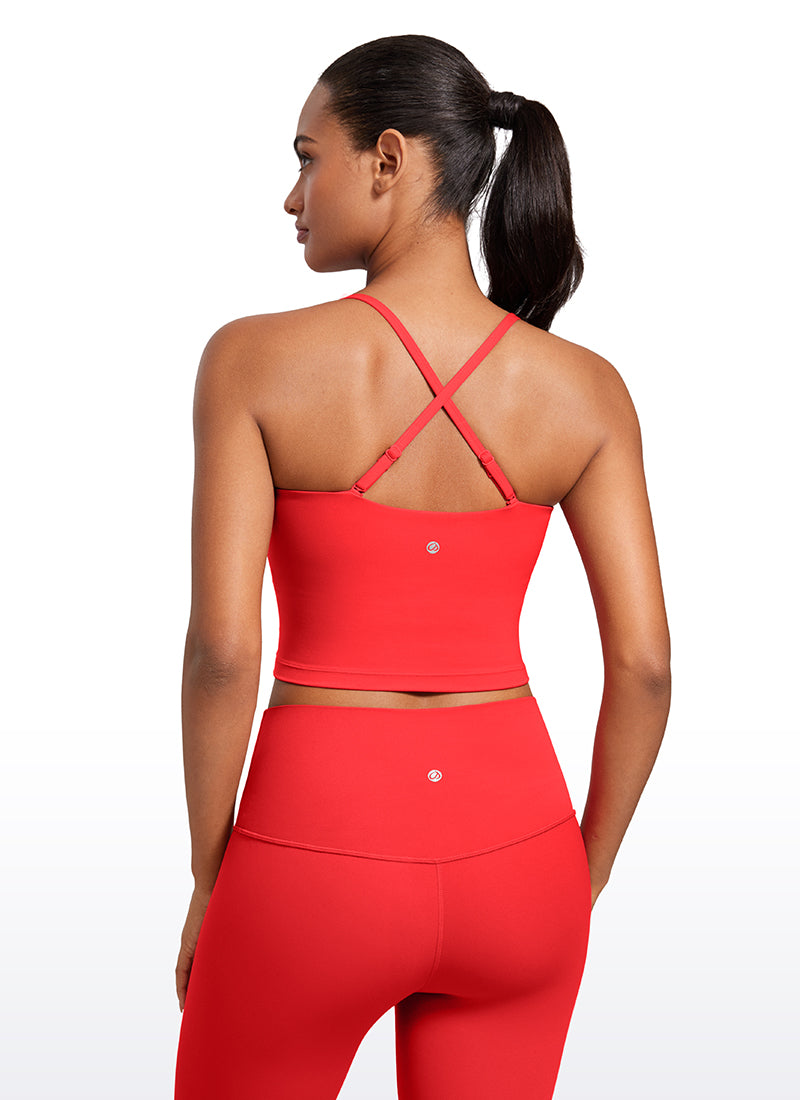Bra Olahraga Wanita CRZ YOGA Butterluxe Panjang dengan Tali Tipis yang Dapat Disesuaikan Merah Tua