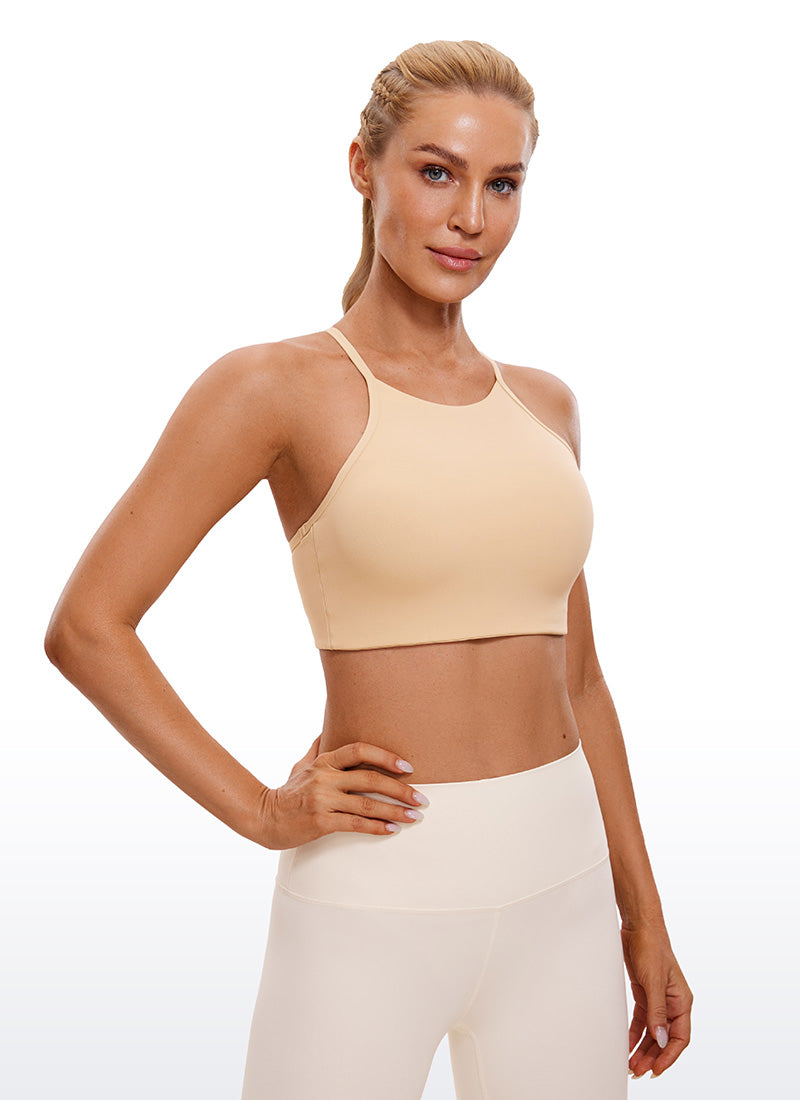 CRZ YOGA Butterluxe Bra Olahraga Wanita Berleher Tinggi dengan Punggung Racerback, Tali Tipis, Warna Tan Milkshake