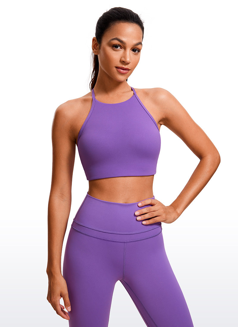 CRZ YOGA Butterluxe Womens High Neck Y Racerback Sports Bra Thin Strap Royal Lilac