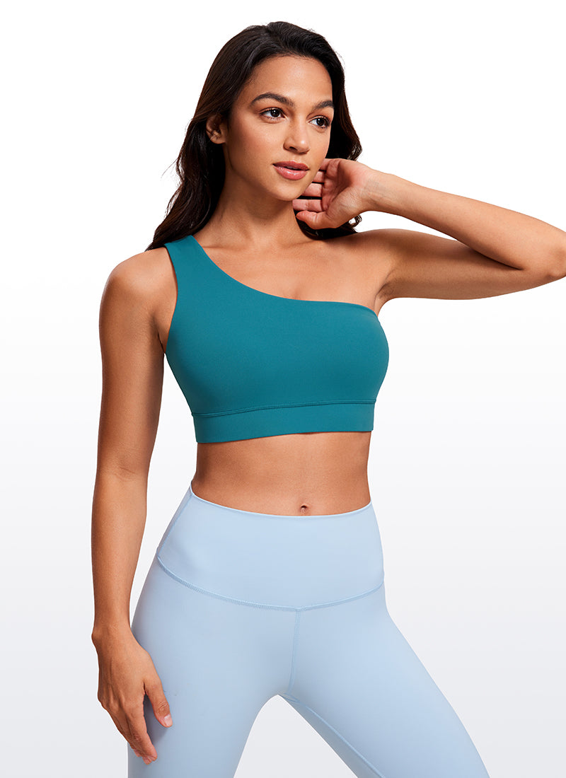 Áo Ngực Thể Thao Nữ CRZ YOGA Butterluxe Một Vai Bất Đối Xứng Có Đệm Màu Xanh Borealis
