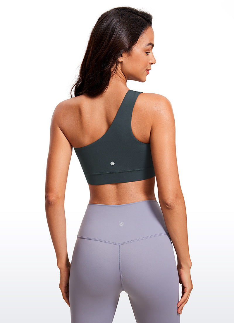 CRZ YOGA Butterluxe Bra Olahraga Wanita Satu Bahu Asimetris Berbantalan Warna Hijau Tua