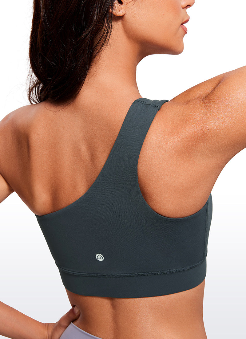 CRZ YOGA Butterluxe Bra Olahraga Wanita Satu Bahu Asimetris Berbantalan Warna Hijau Tua