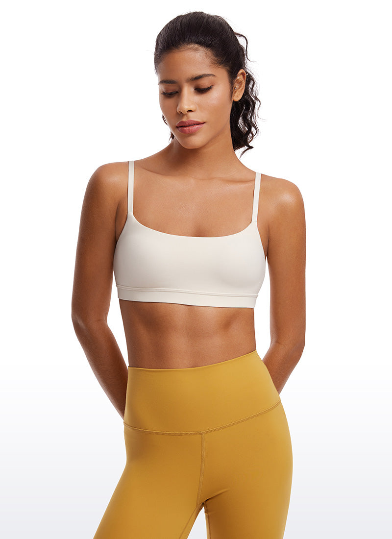 CRZ YOGA Bra Wanita Butterluxe dengan Tali Spaghetti Butterluxe dan Leher Bulat, Warna Putih Aprikot