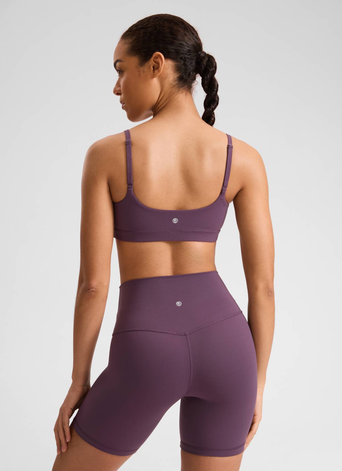 Áo lót thể thao CRZ YOGA dành cho nữ, Butterluxe , dây mảnh Butterluxe , cổ tròn, màu tím nho và tím gai