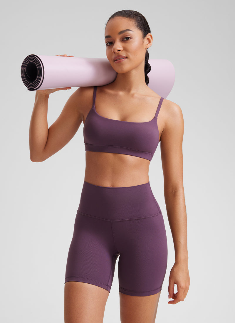 Áo lót thể thao CRZ YOGA dành cho nữ, Butterluxe , dây mảnh Butterluxe , cổ tròn, màu tím nho và tím gai