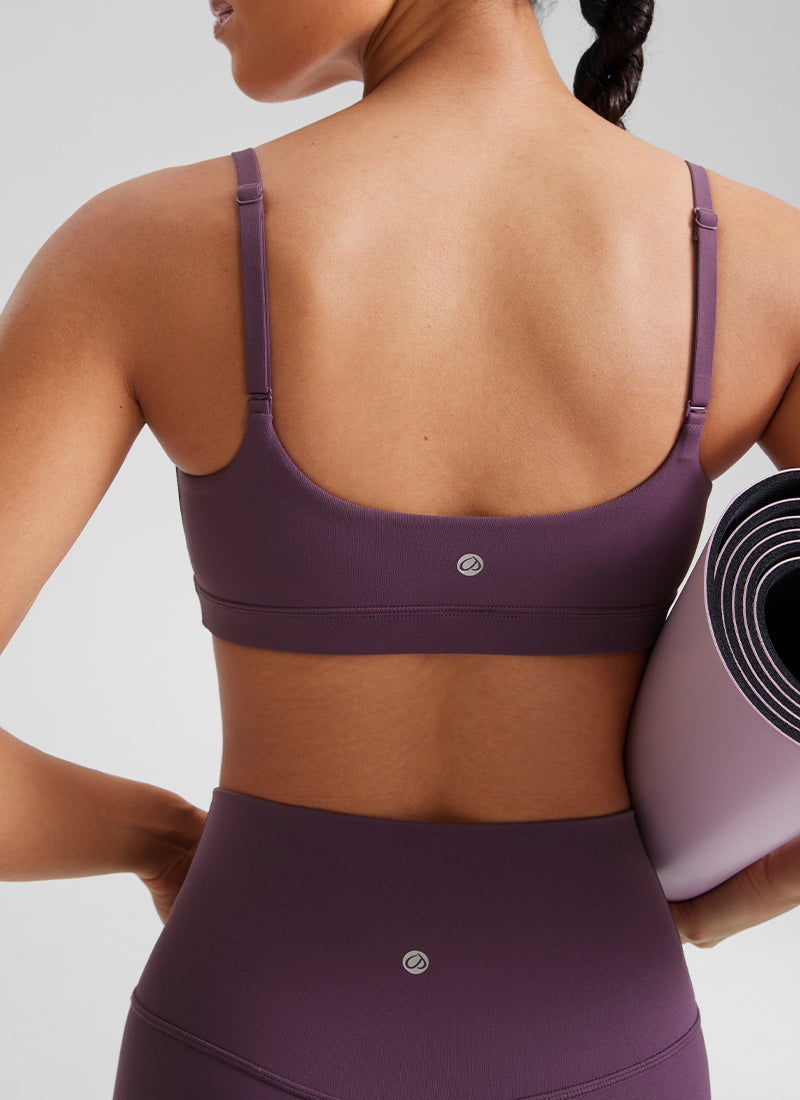Áo lót thể thao CRZ YOGA dành cho nữ, Butterluxe , dây mảnh Butterluxe , cổ tròn, màu tím nho và tím gai