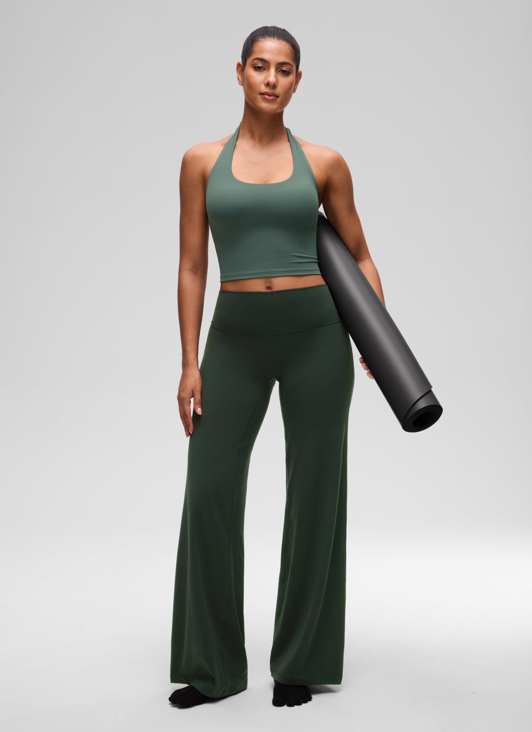 CRZ YOGA Womens Butterluxe Halter Longline Sports Bra Crop Tank Tops Dark Forest Green @model_info:C