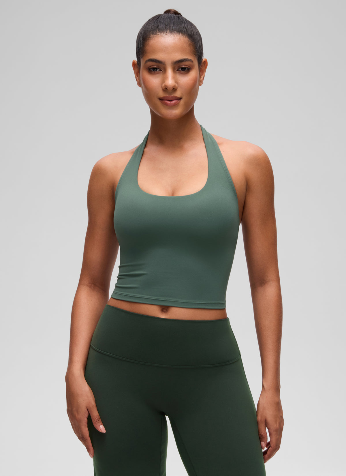 CRZ YOGA Womens Butterluxe Halter Longline Sports Bra Crop Tank Tops Dark Forest Green @model_info:C
