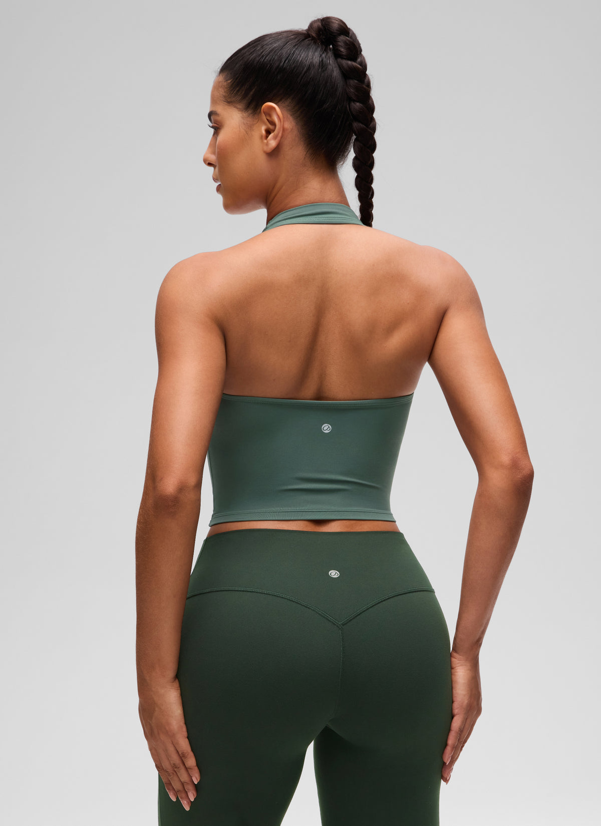 CRZ YOGA Womens Butterluxe Halter Longline Sports Bra Crop Tank Tops Dark Forest Green @model_info:C