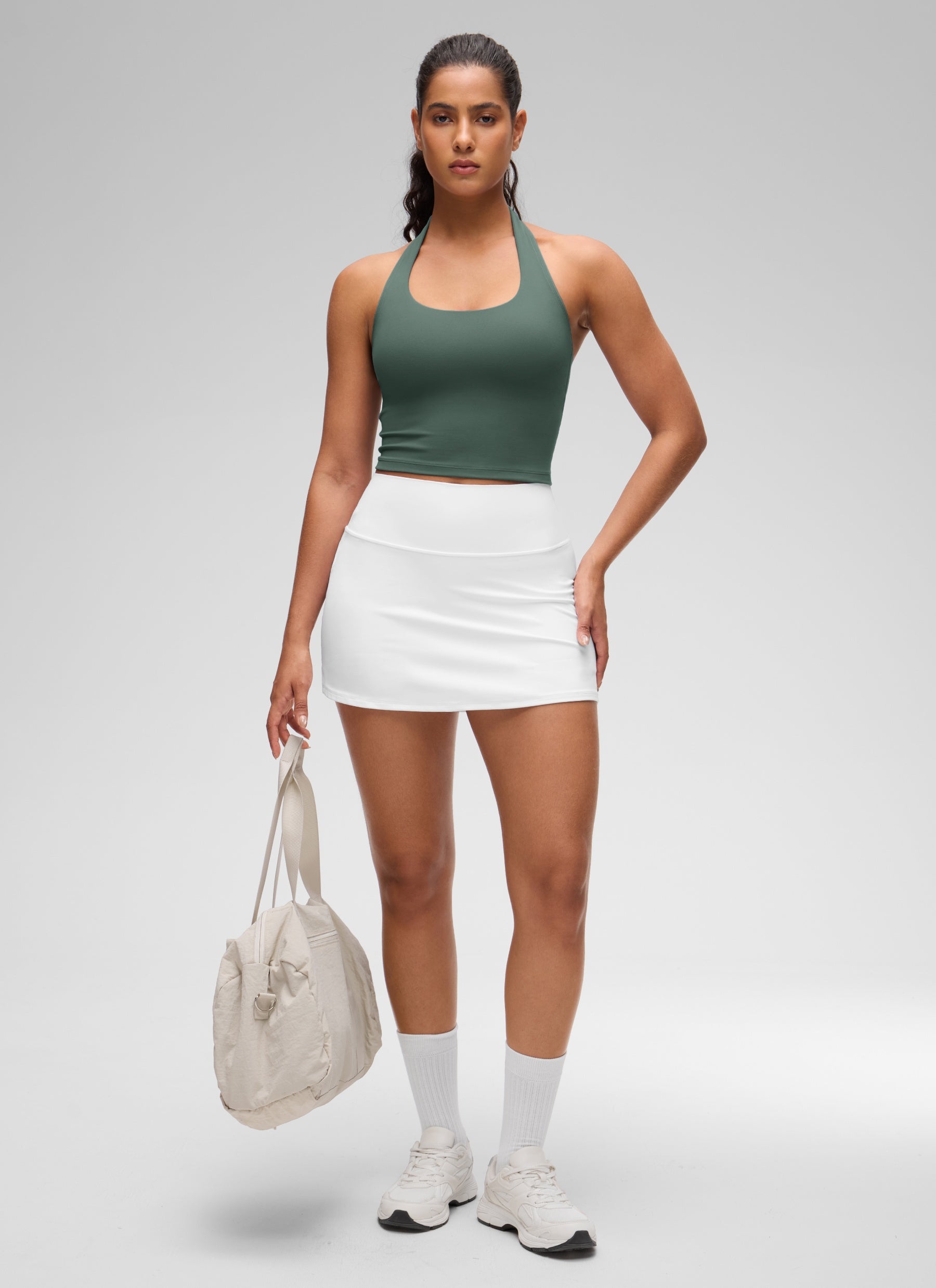 Áo crop top thể thao kiểu áo lót thể thao cổ Butterluxe dài Butterluxe dành cho nữ của CRZ YOGA, màu xanh lá rừng đậm
