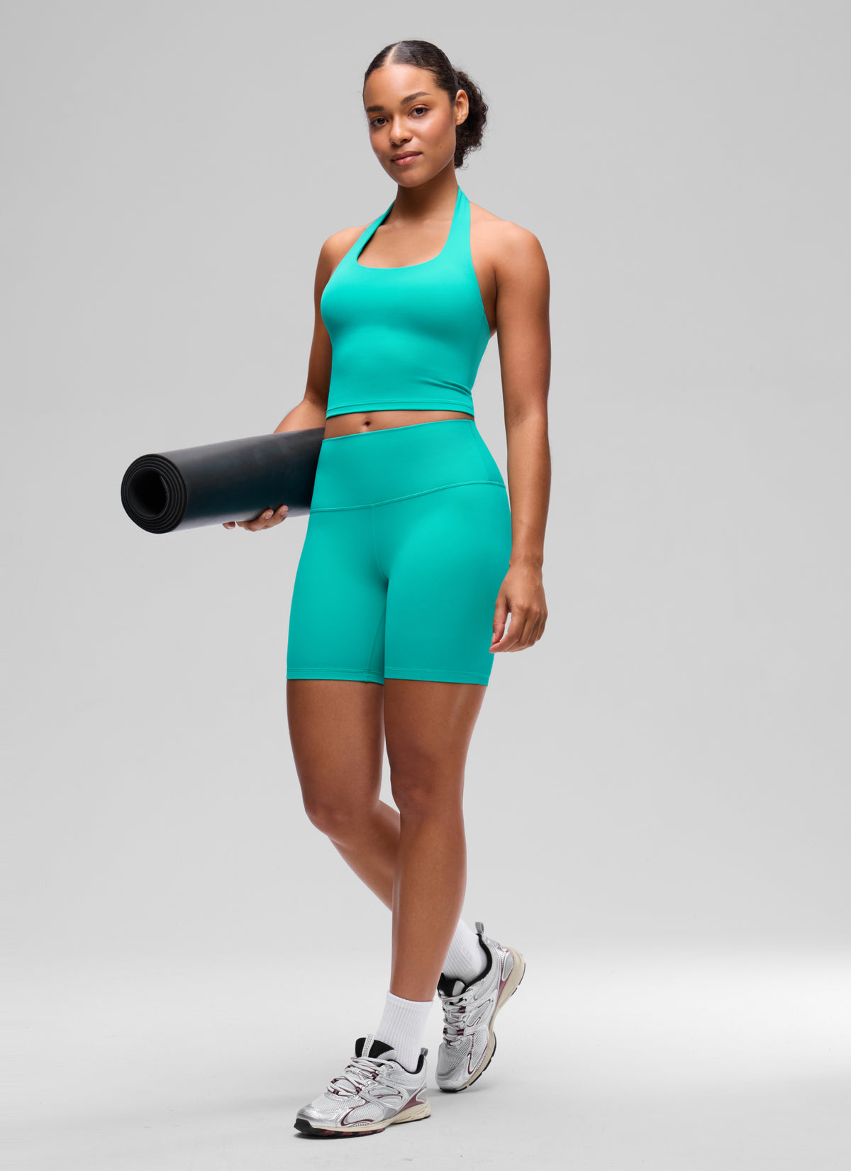 CRZ YOGA Womens Butterluxe Halter Longline Sports Bra Crop Tank Tops Tropics Teal @model_info:F