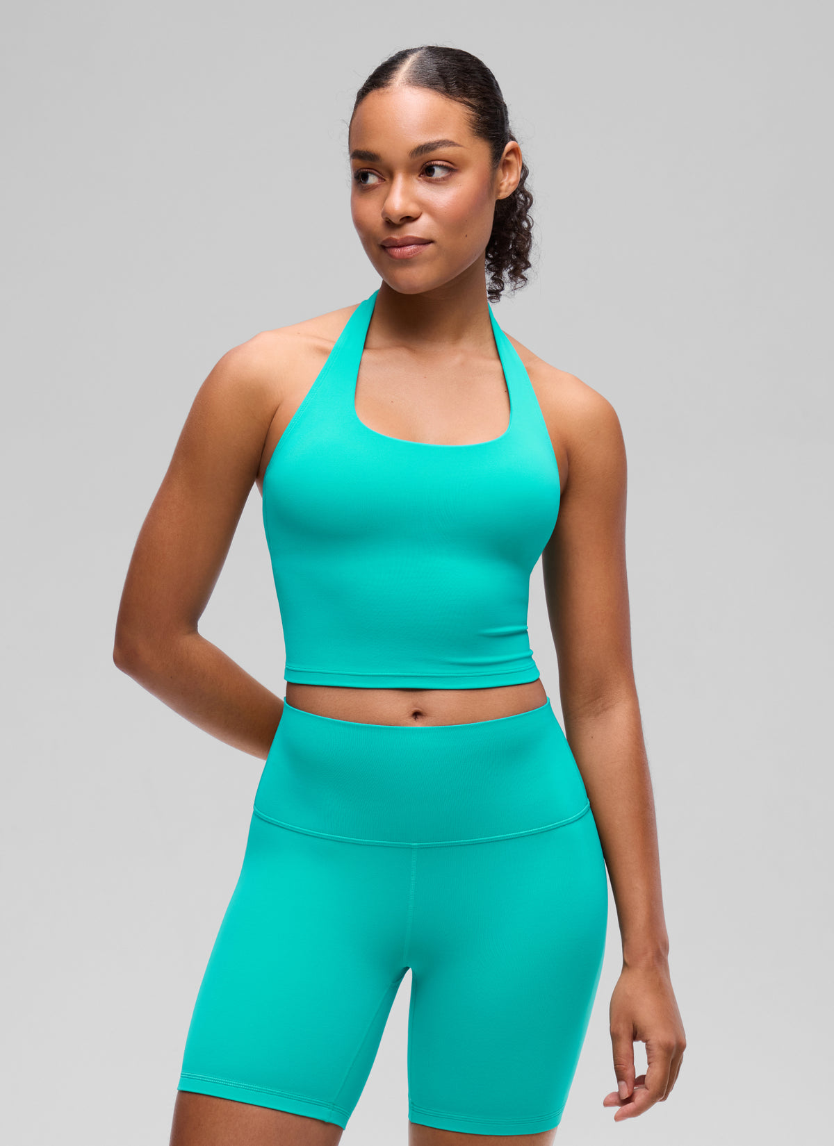 CRZ YOGA Womens Butterluxe Halter Longline Sports Bra Crop Tank Tops Tropics Teal @model_info:F