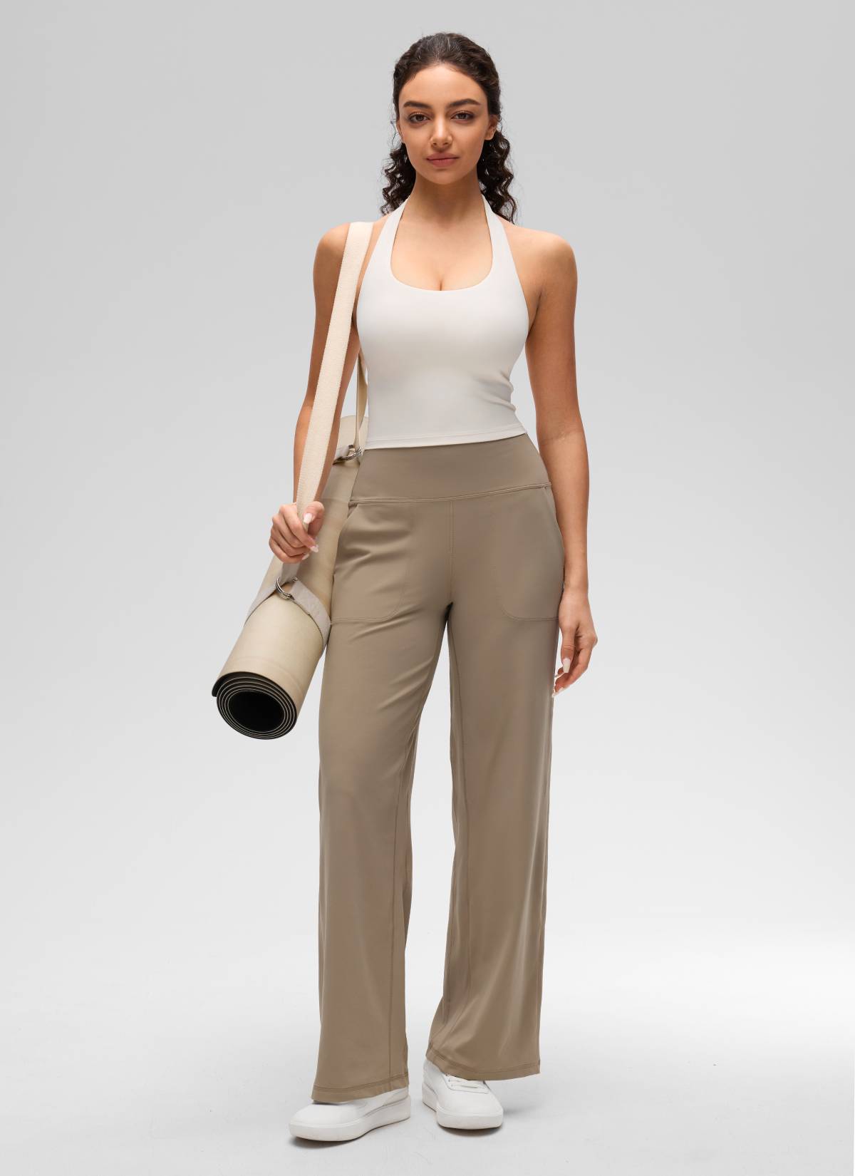 CRZ YOGA Wanita Bra Olahraga Halter Longline Butterluxe Atasan Tank Top Crop Aprikot Putih