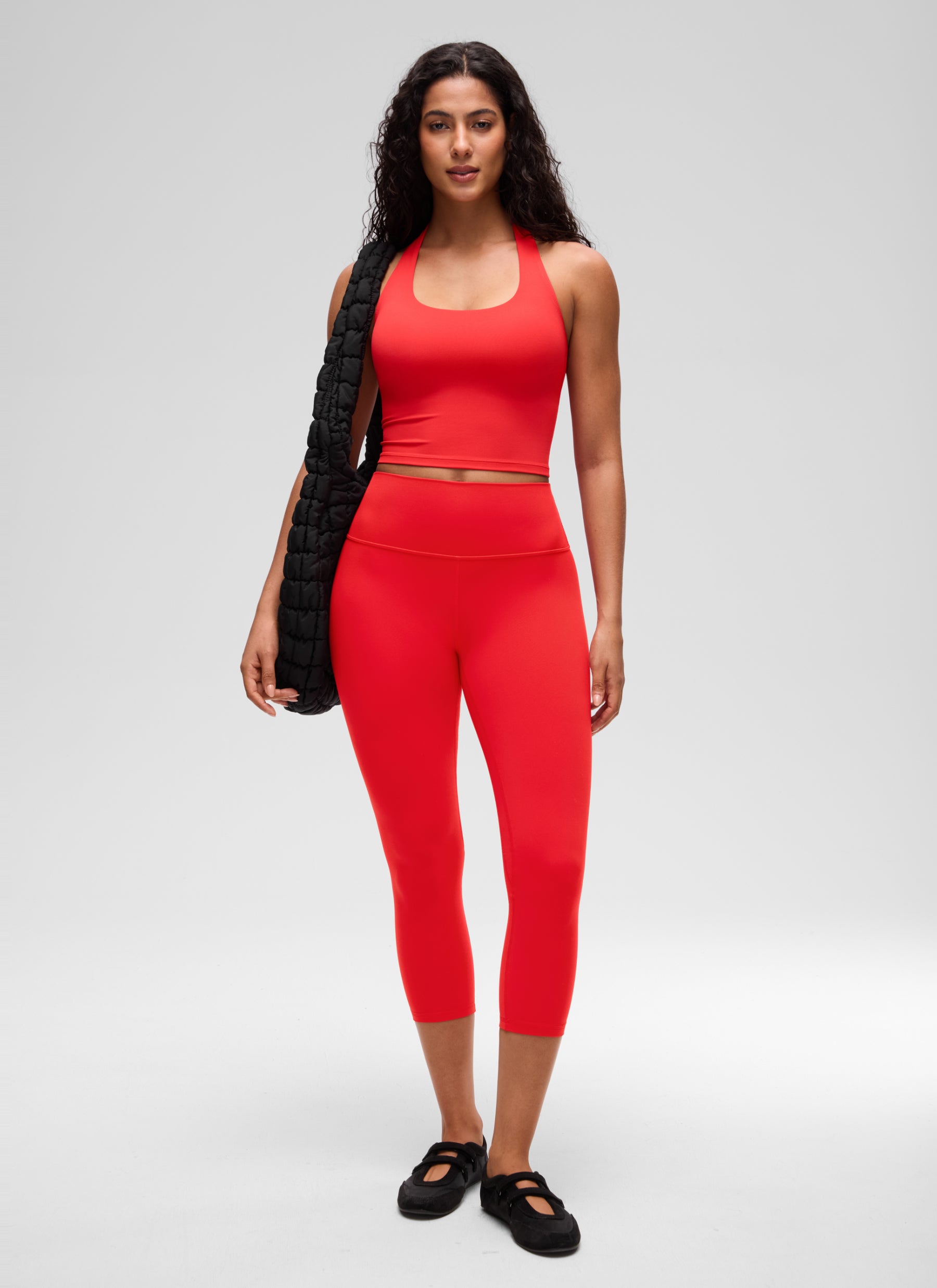 CRZ YOGA Womens Butterluxe Halter Longline Sports Bra Crop Tank Tops Deep Red @model_info:C