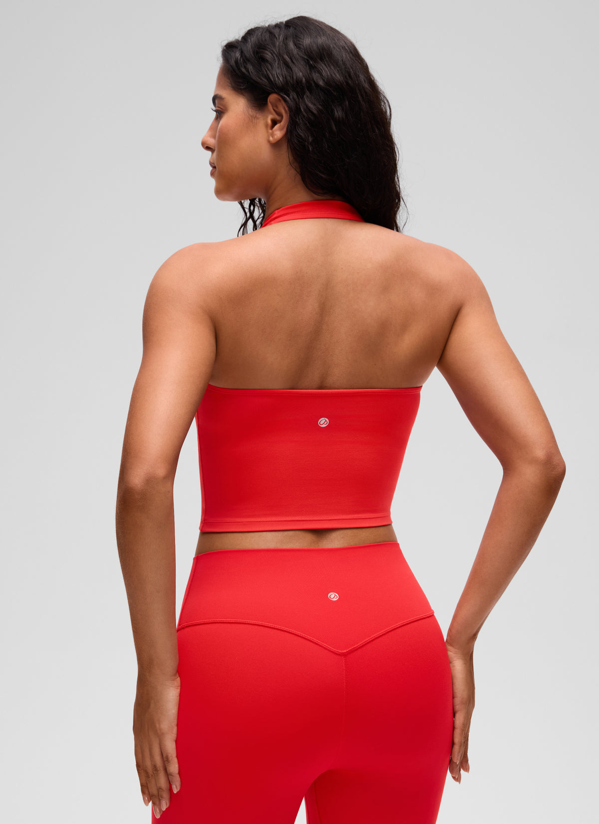 CRZ YOGA Womens Butterluxe Halter Longline Sports Bra Crop Tank Tops Deep Red @model_info:C