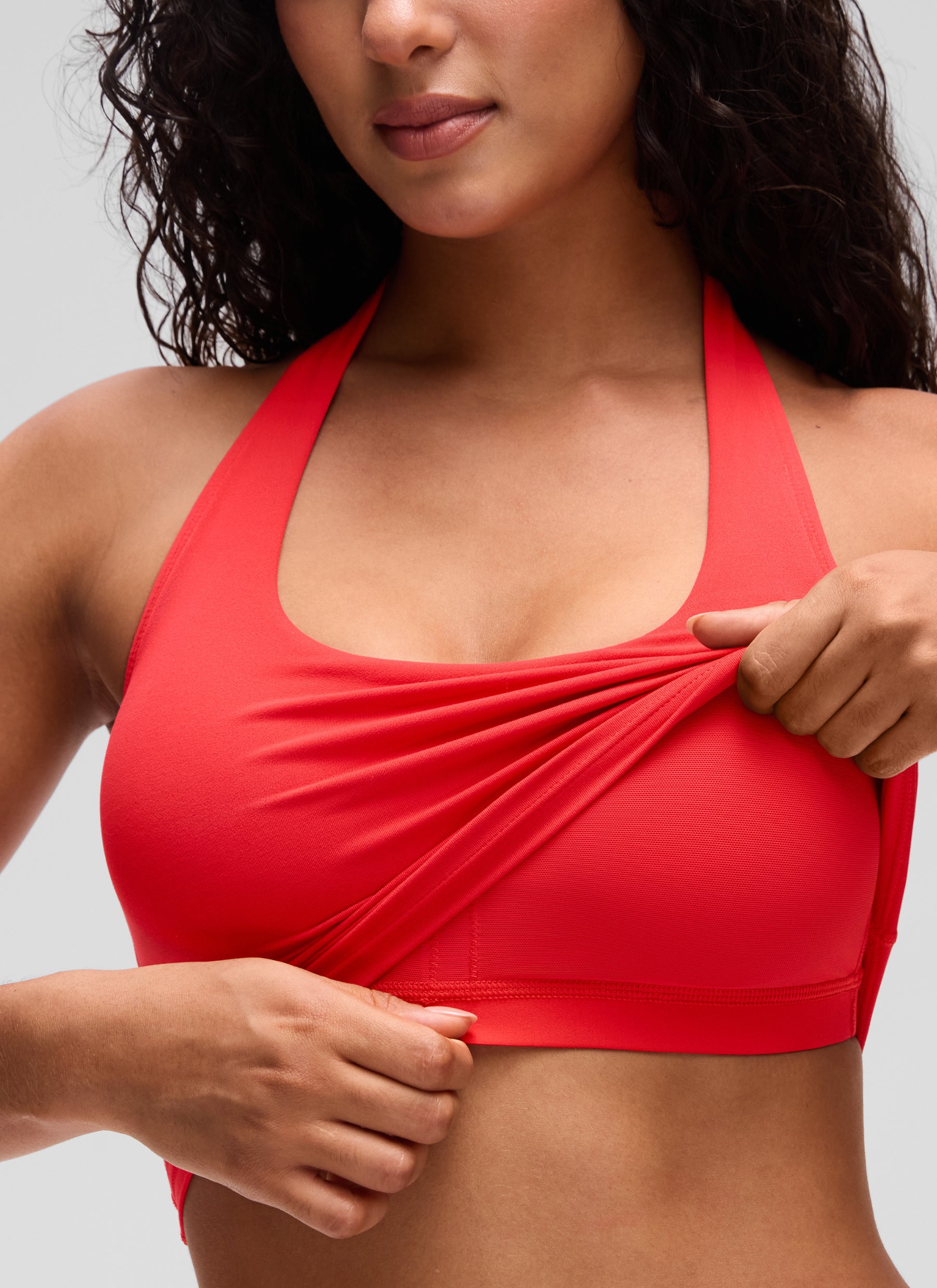 CRZ YOGA Womens Butterluxe Halter Longline Sports Bra Crop Tank Tops Deep Red @model_info:C