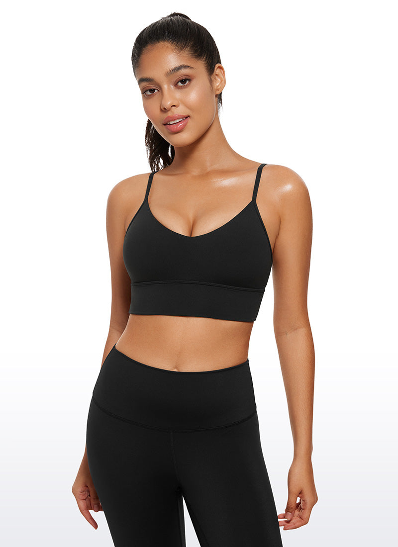 सीआरजेड योगा Butterluxe Womens V Neck Longline Camisole Workout Sports Bra Black