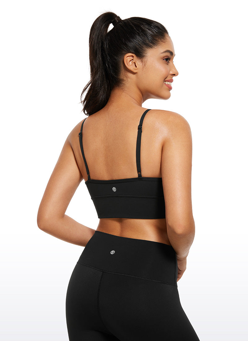 सीआरजेड योगा Butterluxe Womens V Neck Longline Camisole Workout Sports Bra Black