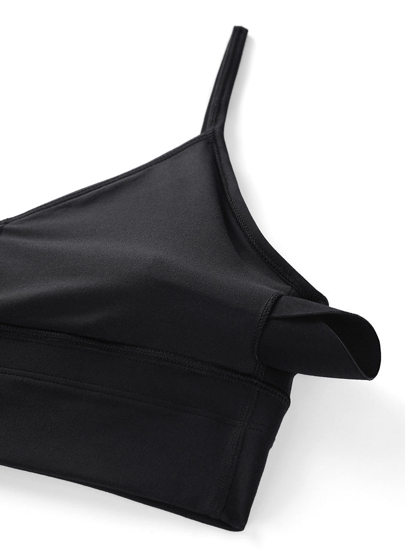 सीआरजेड योगा Butterluxe Womens V Neck Longline Camisole Workout Sports Bra Black