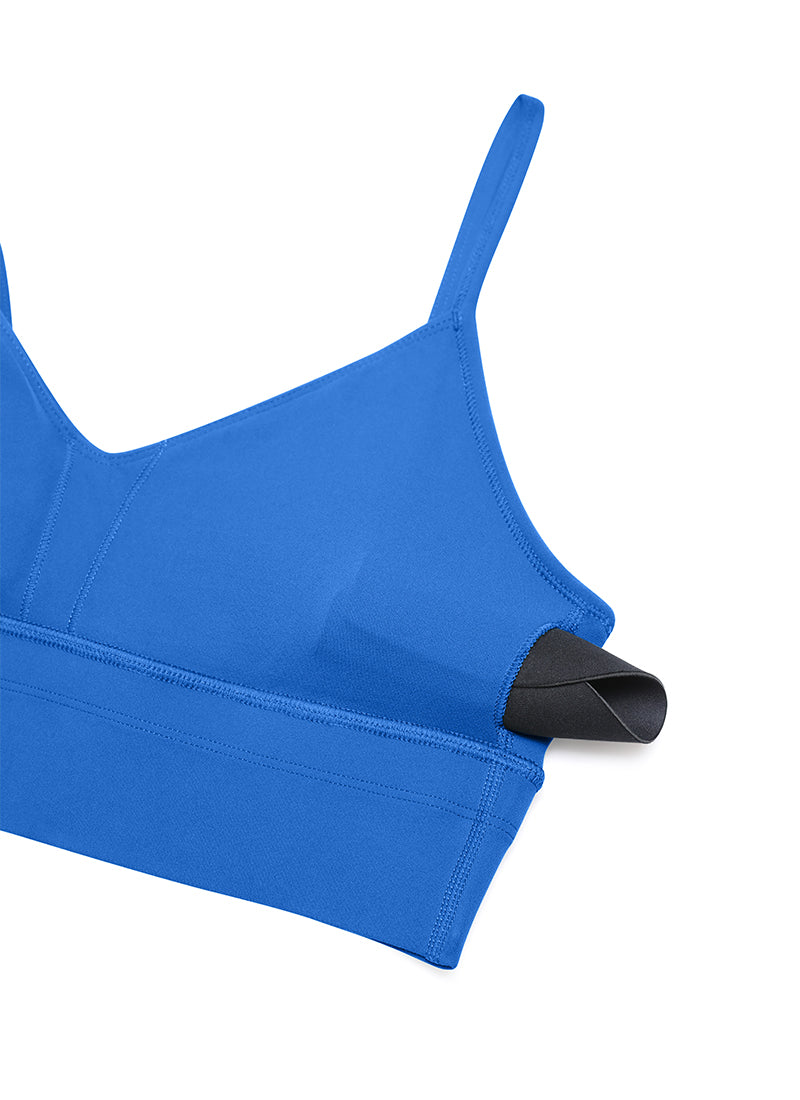 सीआरजेड योगा Butterluxe Womens V Neck Longline Camisole Workout Sports Bra Sparkle Blue