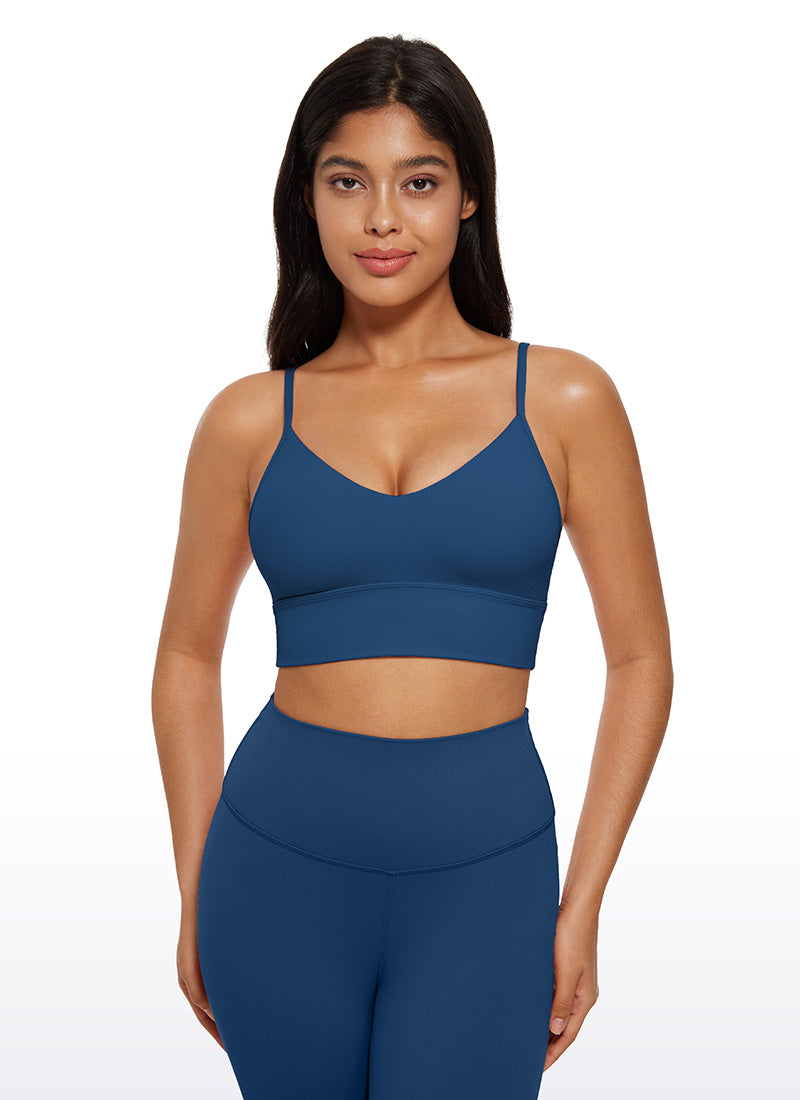 सीआरजेड योगा Butterluxe Womens V Neck Longline Camisole Workout Sports Bra French Navy