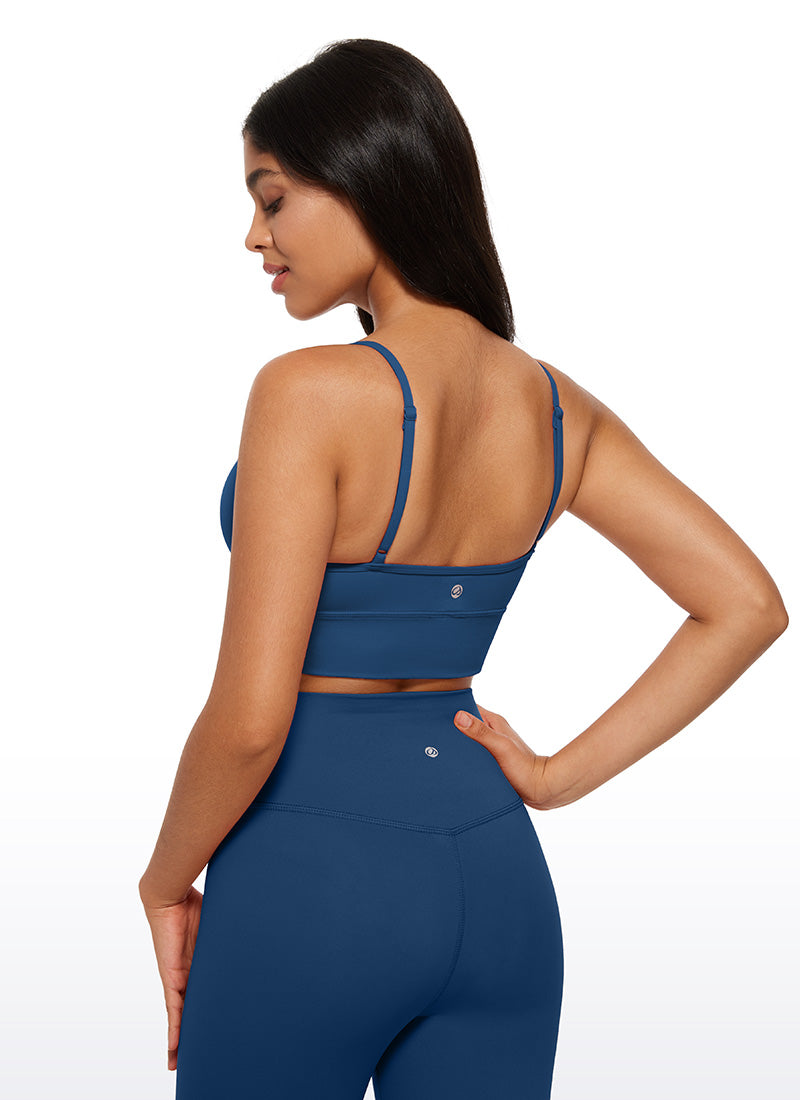 सीआरजेड योगा Butterluxe Womens V Neck Longline Camisole Workout Sports Bra French Navy