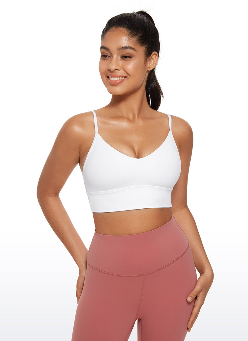 सीआरजेड योगा Butterluxe Womens V Neck Longline Camisole Workout Sports Bra White