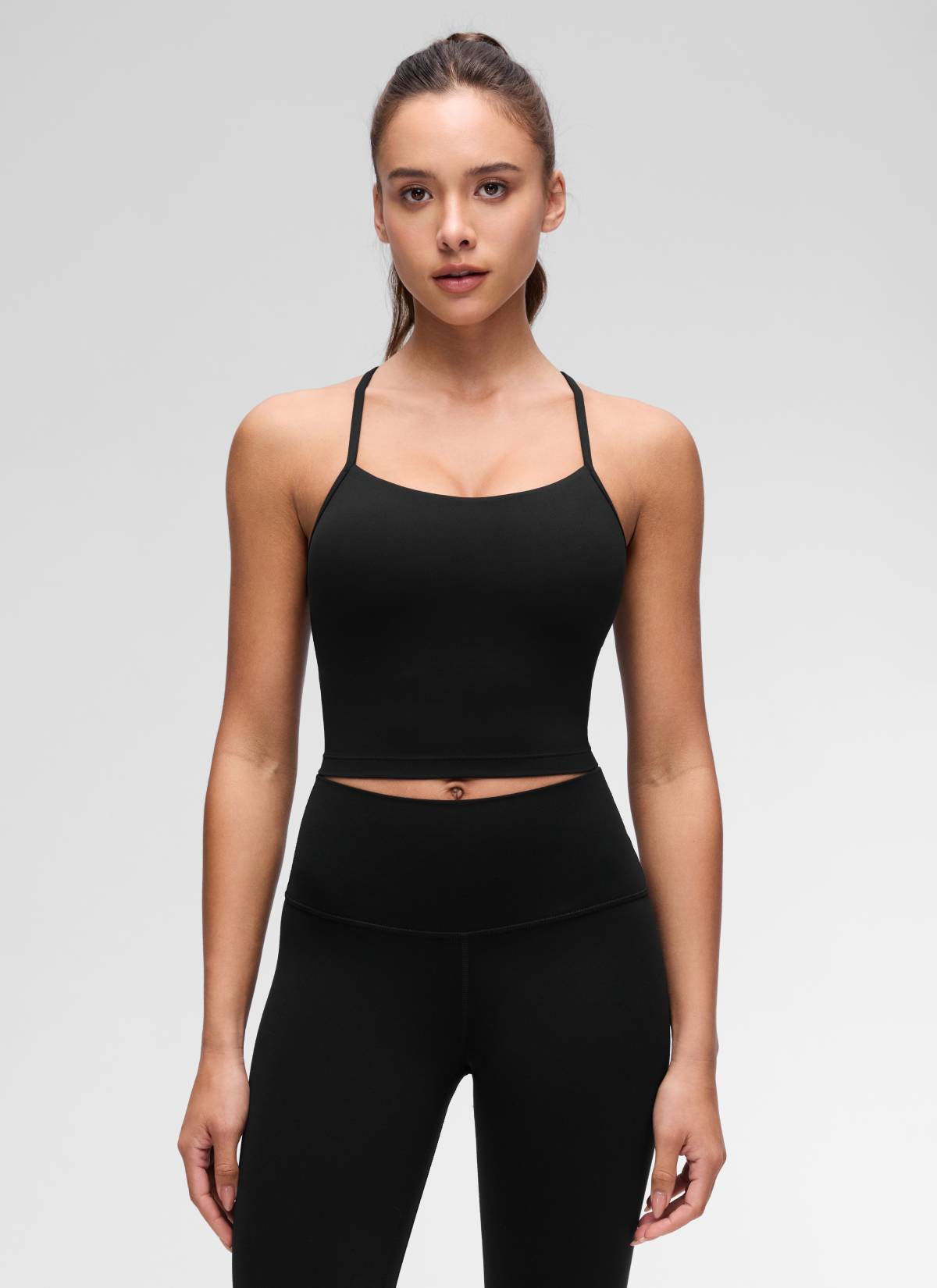 CRZ YOGA Áo lót thể thao nữ kiểu dáng dài, cổ chữ Y, lưng chữ Y, kiểu áo crop top màu đen ( Butterluxe )
