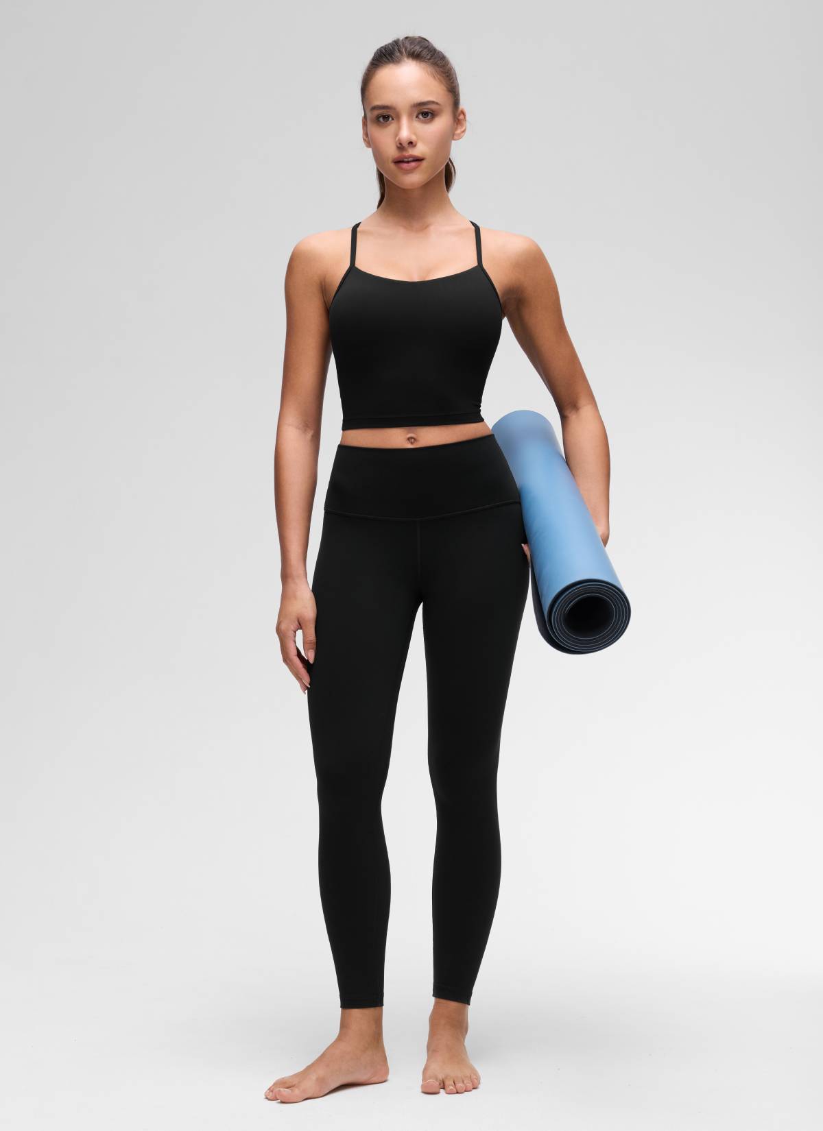 CRZ YOGA Áo lót thể thao nữ kiểu dáng dài, cổ chữ Y, lưng chữ Y, kiểu áo crop top màu đen ( Butterluxe )