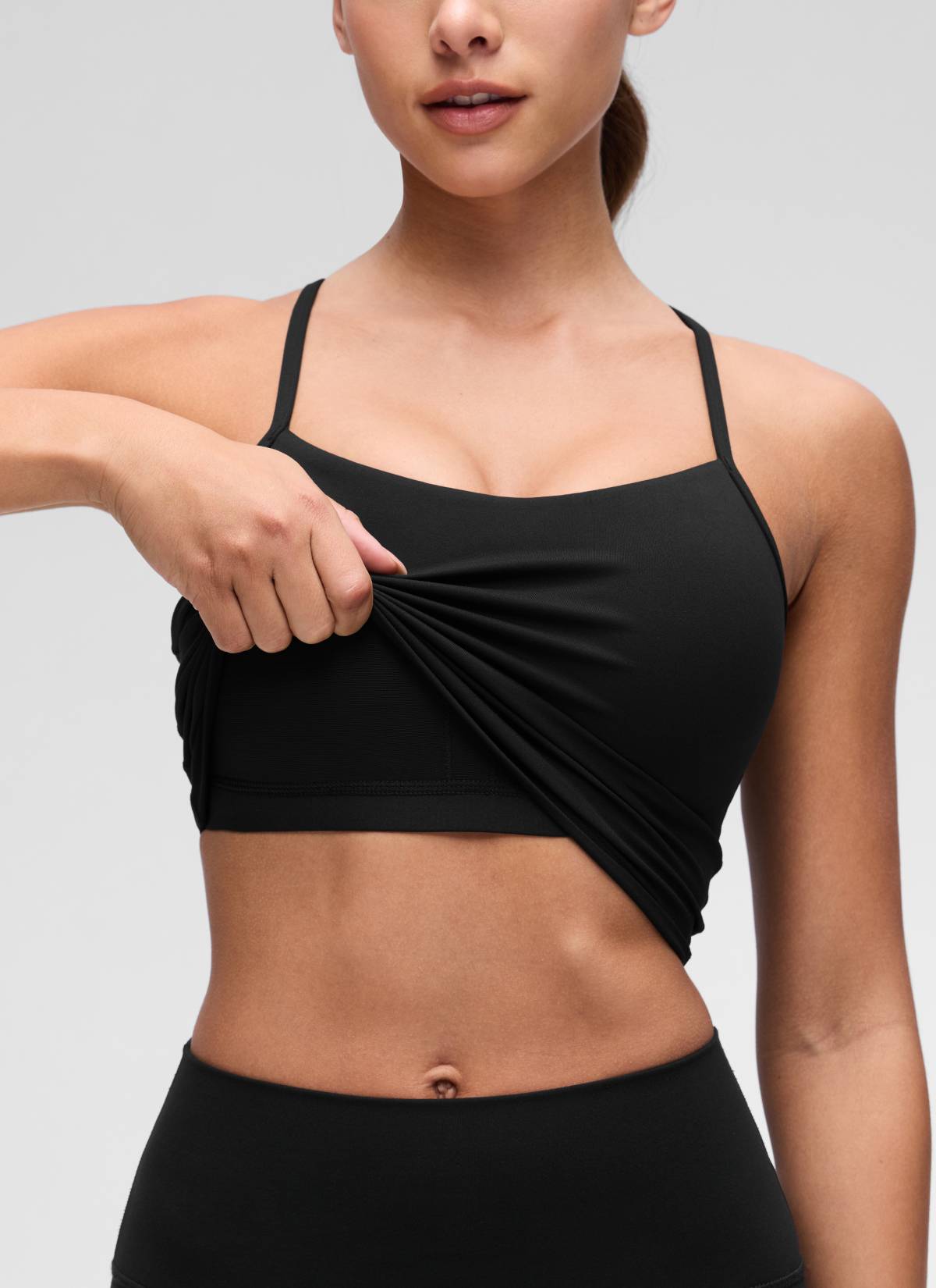 CRZ YOGA Áo lót thể thao nữ kiểu dáng dài, cổ chữ Y, lưng chữ Y, kiểu áo crop top màu đen ( Butterluxe )