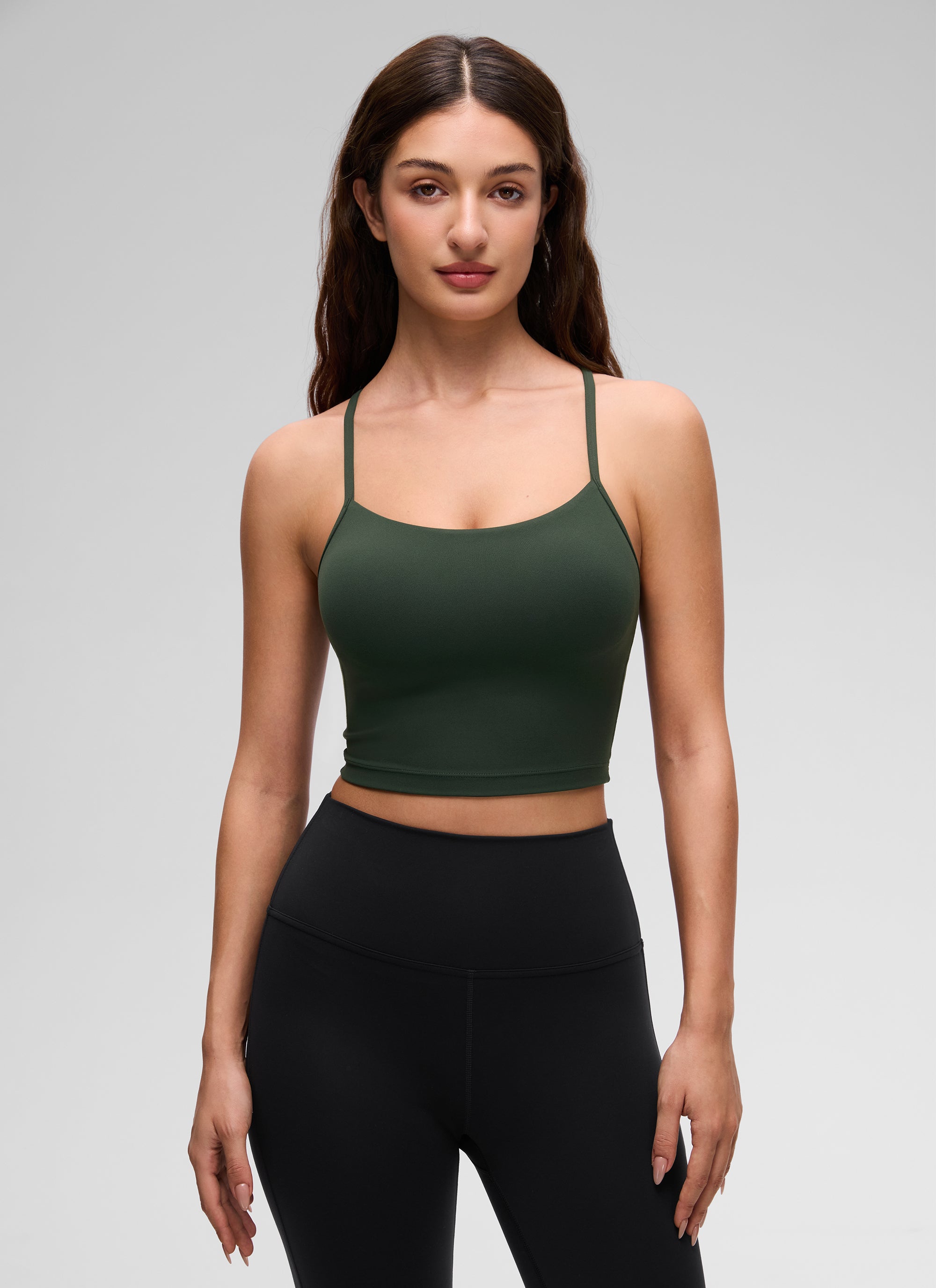 CRZ YOGA Áo lót thể thao nữ kiểu dáng dài, cổ chữ Y, tay ngắn, kiểu crop top, màu xanh lá cây Legend Butterluxe 
