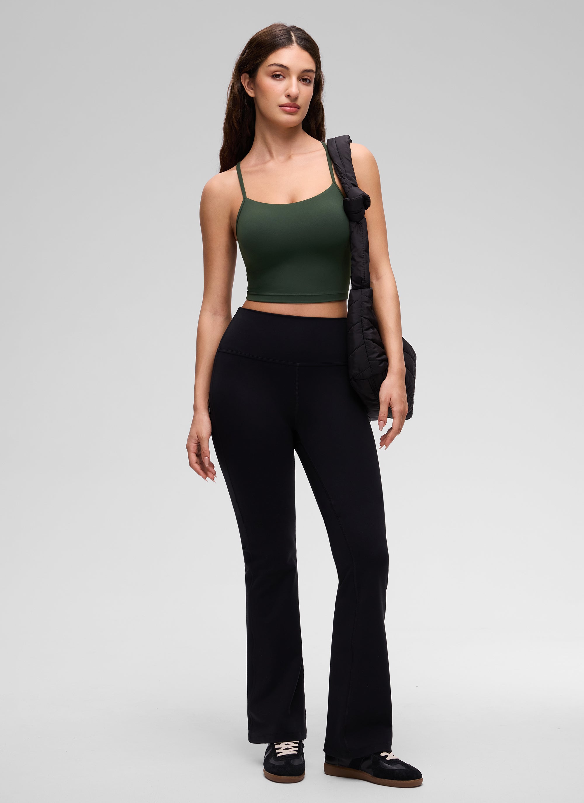 CRZ YOGA Áo lót thể thao nữ kiểu dáng dài, cổ chữ Y, tay ngắn, kiểu crop top, màu xanh lá cây Legend Butterluxe 