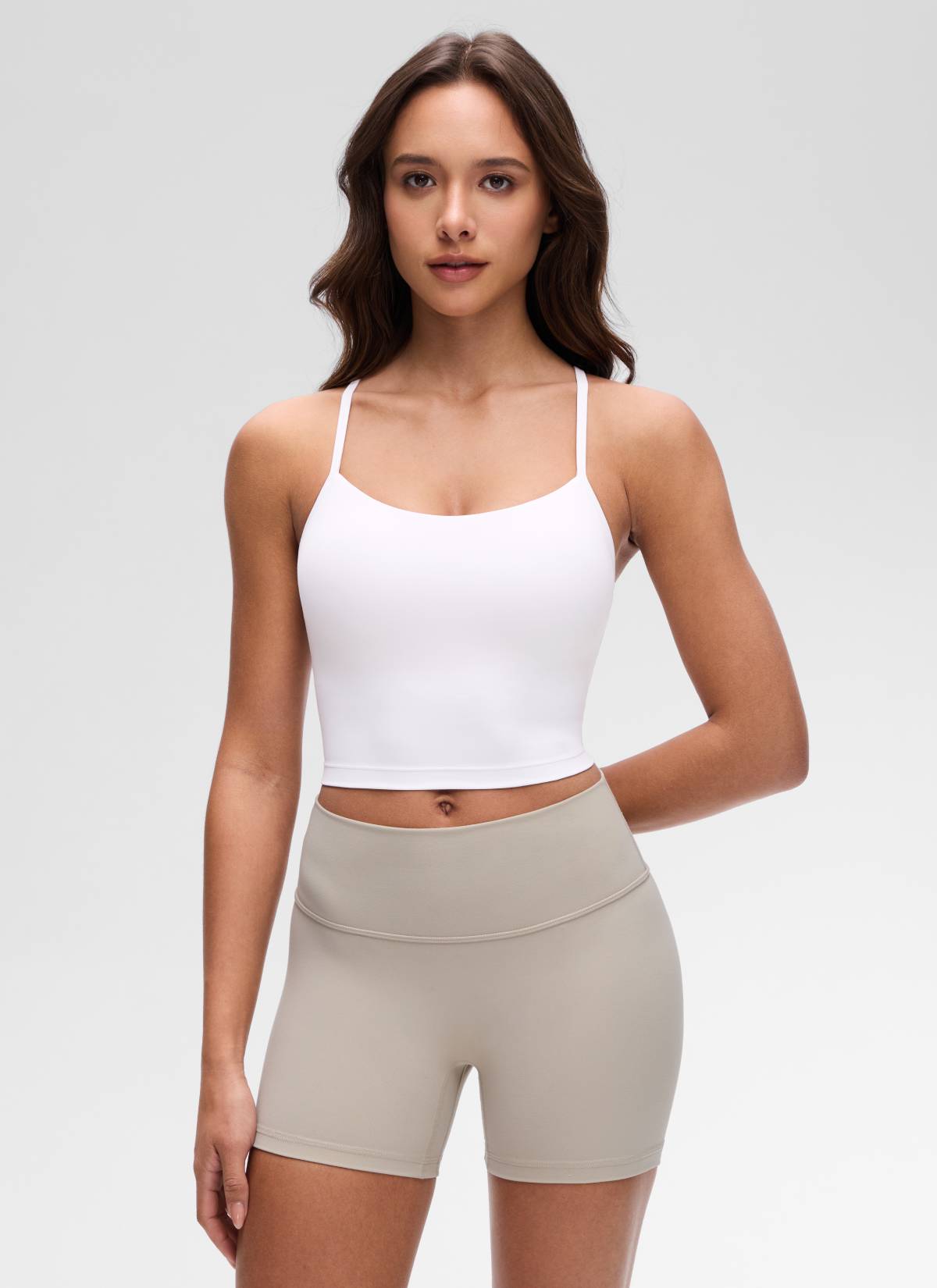 CRZ YOGA Áo lót thể thao nữ kiểu dáng dài, cổ chữ Y, lưng chữ Y, kiểu áo crop top màu trắng ( Butterluxe )