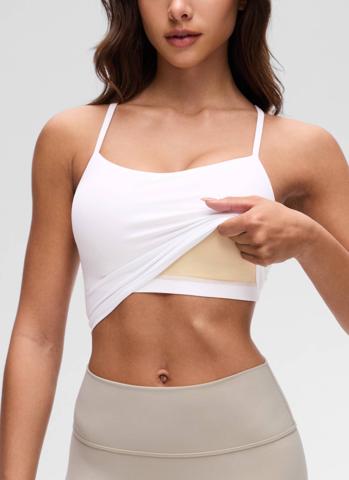 CRZ YOGA Áo lót thể thao nữ kiểu dáng dài, cổ chữ Y, lưng chữ Y, kiểu áo crop top màu trắng ( Butterluxe )