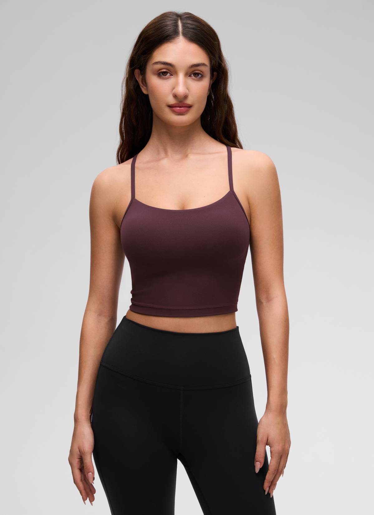 CRZ YOGA Áo lót thể thao nữ kiểu dáng dài, cổ chữ Y, lưng chữ Y, kiểu áo crop top ( Butterluxe ) Màu Ripe Plum