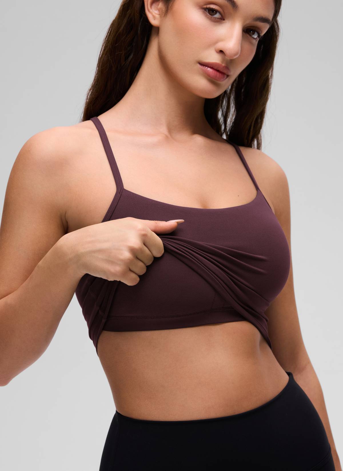 CRZ YOGA Áo lót thể thao nữ kiểu dáng dài, cổ chữ Y, lưng chữ Y, kiểu áo crop top ( Butterluxe ) Màu Ripe Plum